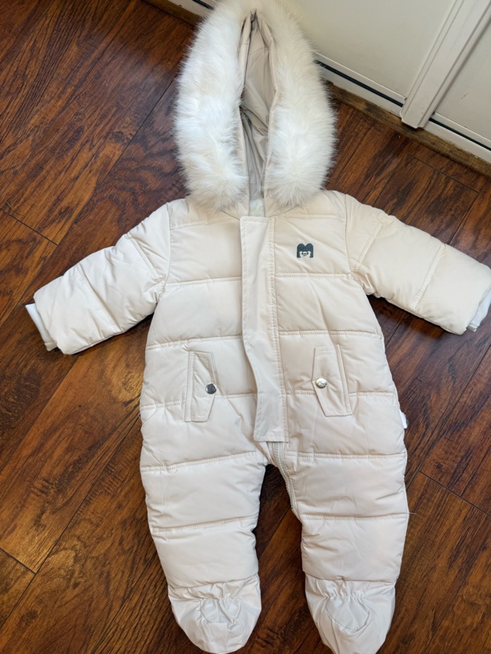 NWOT Infant Puffer Snowsuit with Faux Fur Hood - Cream